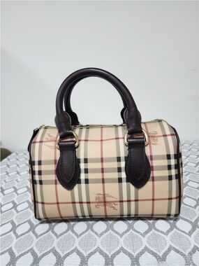 BURBERRY Haymarket Check Coated Canvas Bowling Bag Beige/Brown